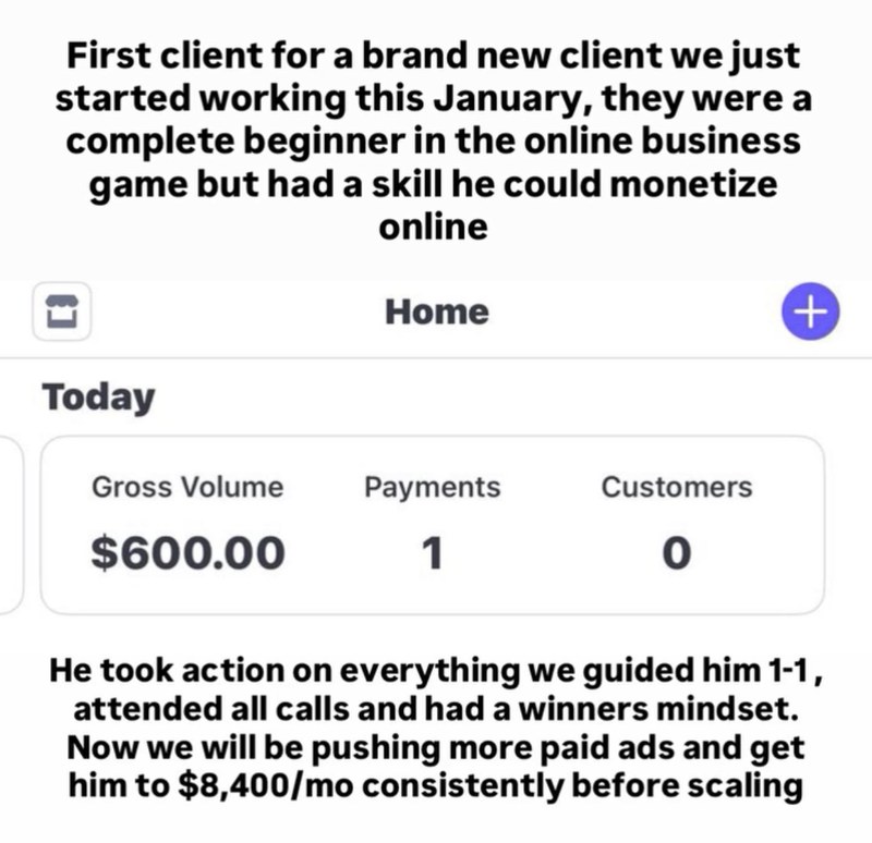 First client, a complete beginner — payment screenshot